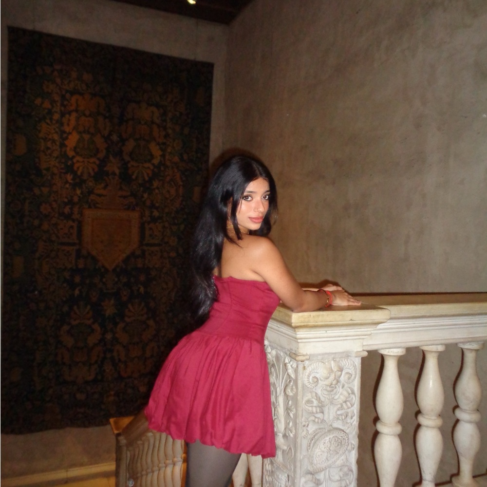 STEPS NEW YORK burgundy bubble dress - Picture 3 of 3